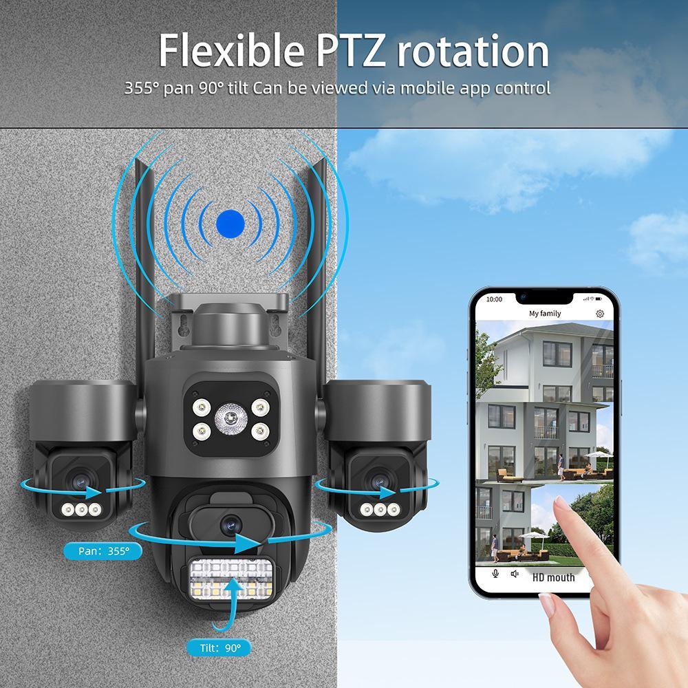 ICSee 9MP HD Outdoor Wireless Camera with Triple Lens and Screen
