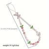 Peach Beaded Mobile Phone Charm Strap Chain, Women Sweet Girls Jewelry, Pearl Cellphone Flower Lanyard for iPhone Keychain