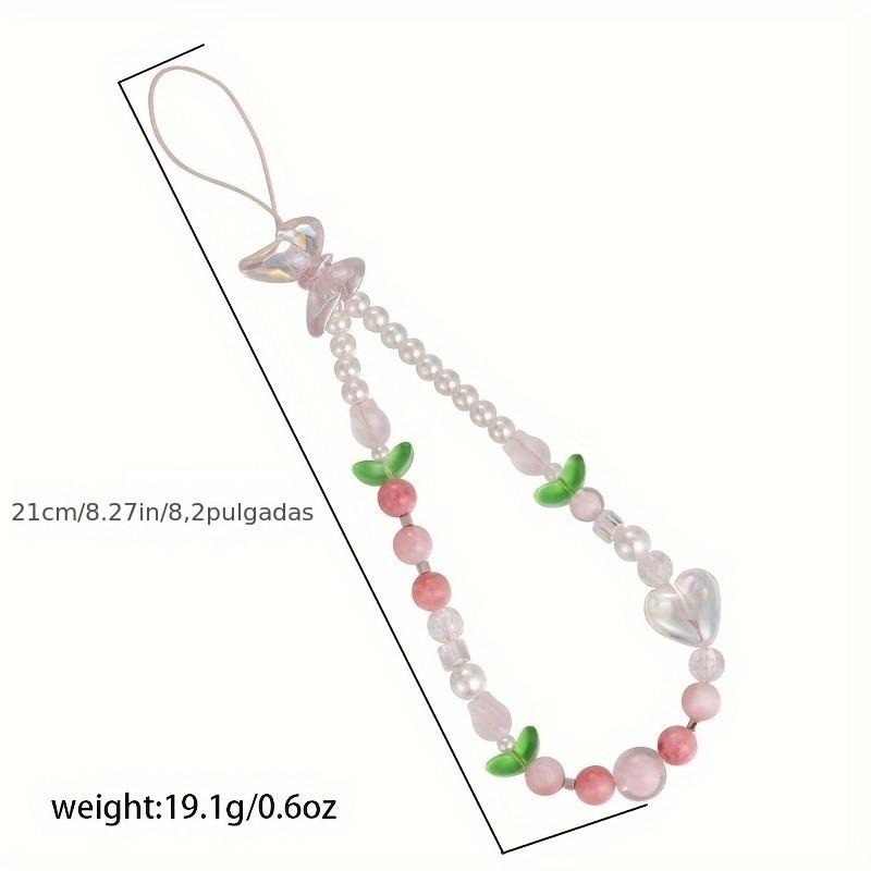 Peach Beaded Mobile Phone Charm Strap Chain, Women Sweet Girls Jewelry, Pearl Cellphone Flower Lanyard for iPhone Keychain