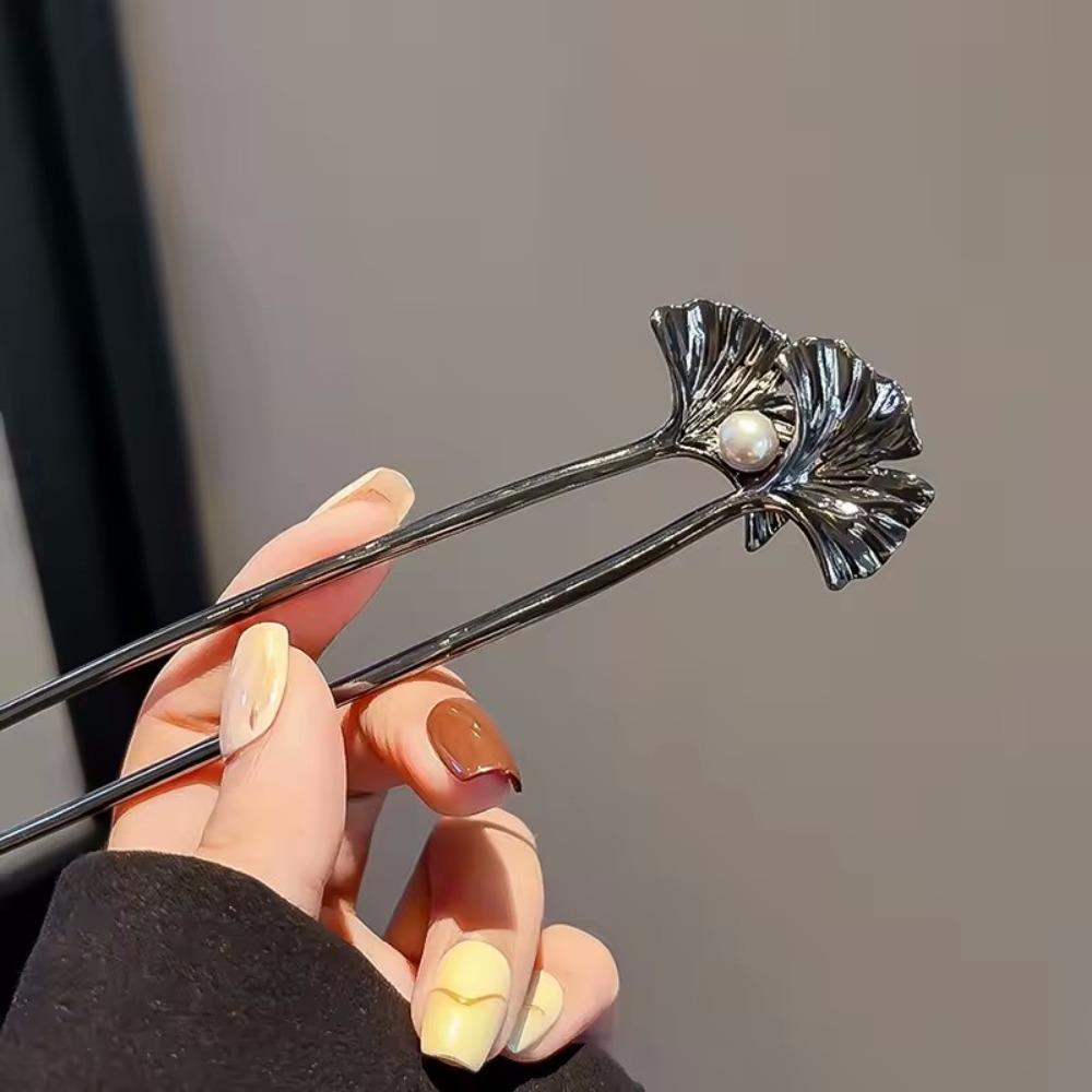 U Shape Ponytail Clip Ginkgo Biloba Pattern Headdress Accessories Elegant Chinese Hairpin  Women