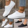 Ladies Fashion Solid Color Leather Round Toe Lace Up Comfortable Flat Bottomed Casual Shoes Natural Sandals for Women