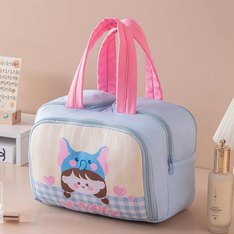 Cartoon Pattern Cute Portable Lightweight Makeup Bag Women's Travel Storage Bag Handheld Organizer Cosmetic Pouch Wash Bag