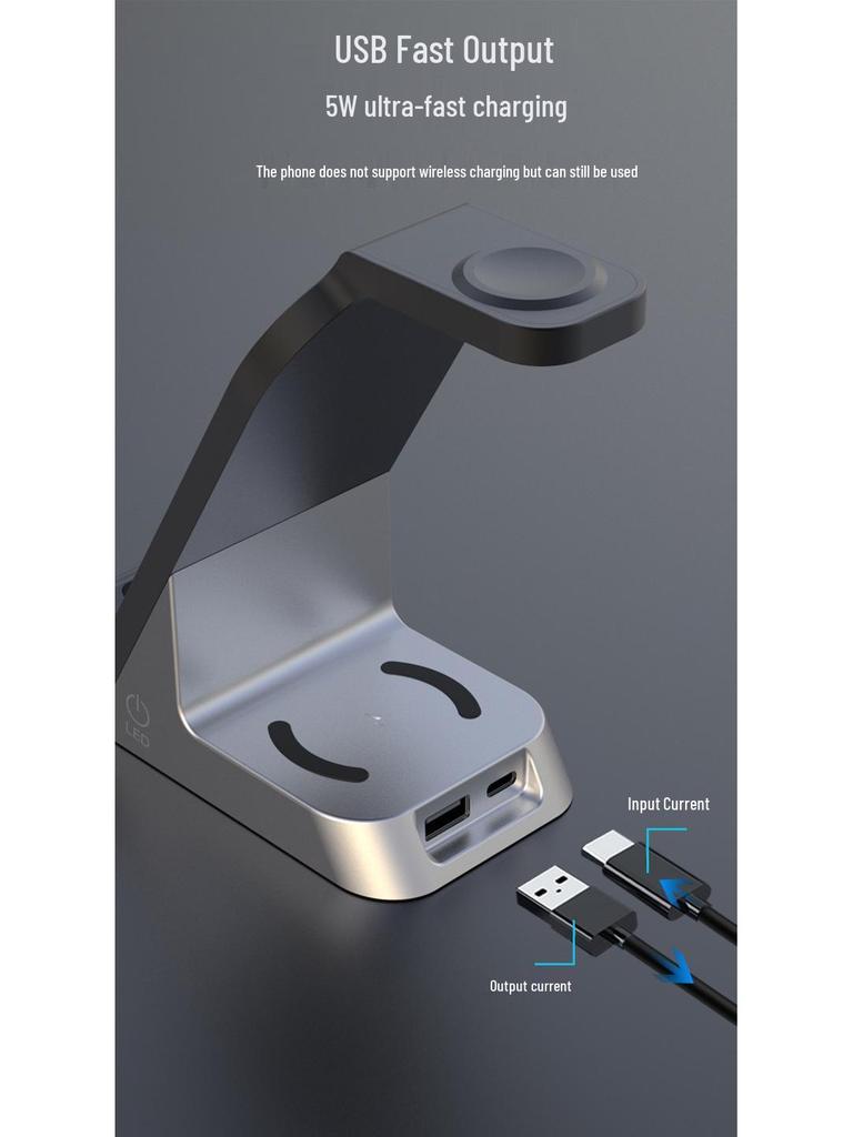 4-in-1 Wireless Charging Station with Clock for Apple Watch, Earphones, and Phone