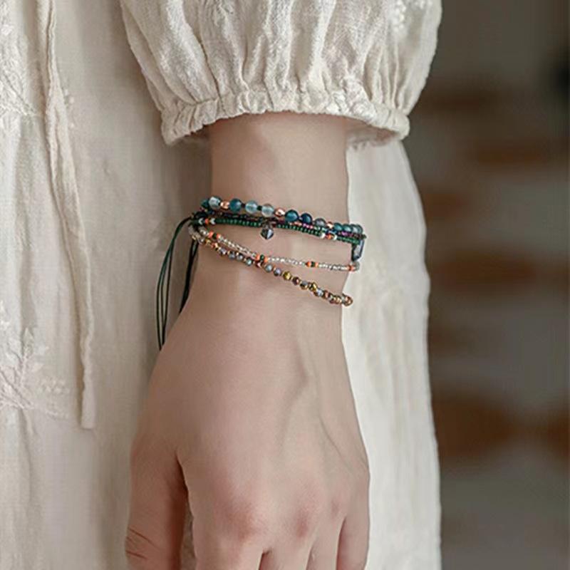 Bohemian Color Ethnic Style Hand-Woven Beaded Bracelet French Holiday Style Adjustable Bracelet Summer