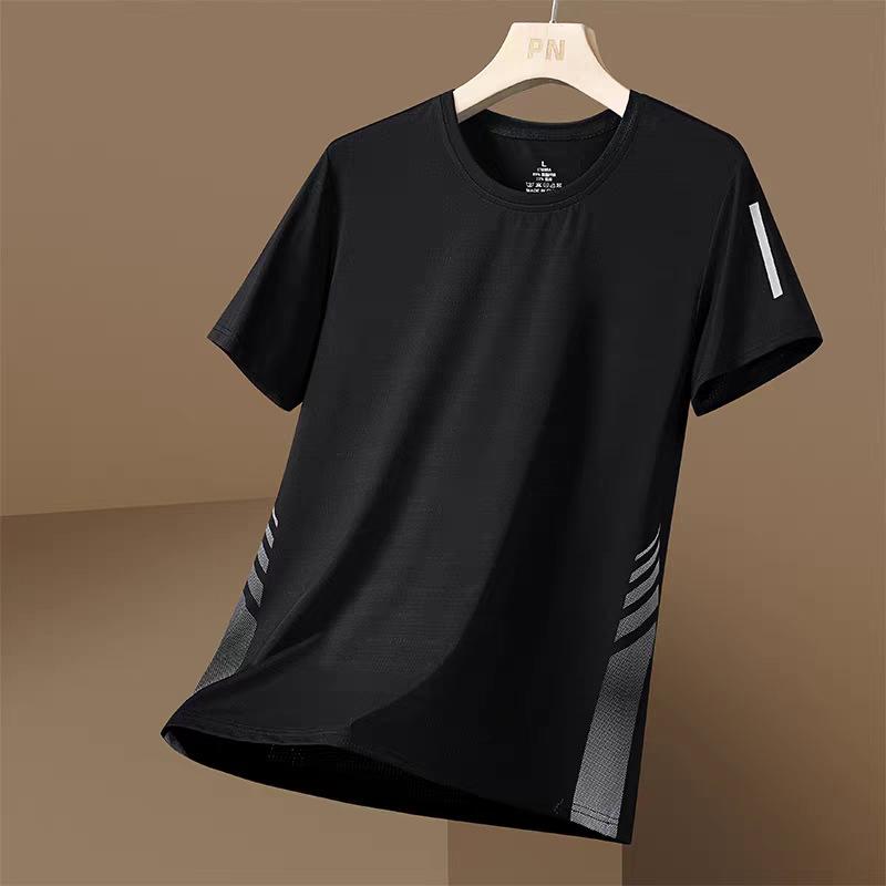 

Мужская летняя рубашка с короткими рукавами из тонкого ледяного шелка M чёрный