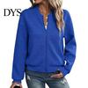Comfortable Women Workwear Fall Winter Zip-Up Jacket, Solid Color Long Sleeve Casual Jacket Outwear, Round Neck Autumn Coat with Ribbed Collar