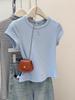 Milk blue texture Korean simple short-sleeved women's T-shirt summer slim-fitting and thin niche foreign style bottoming shirt top