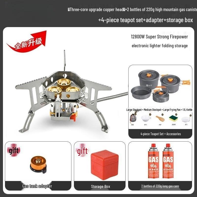 OEING Portable Outdoor Cassette Stove with Camping Cookware Set Combo Pack
