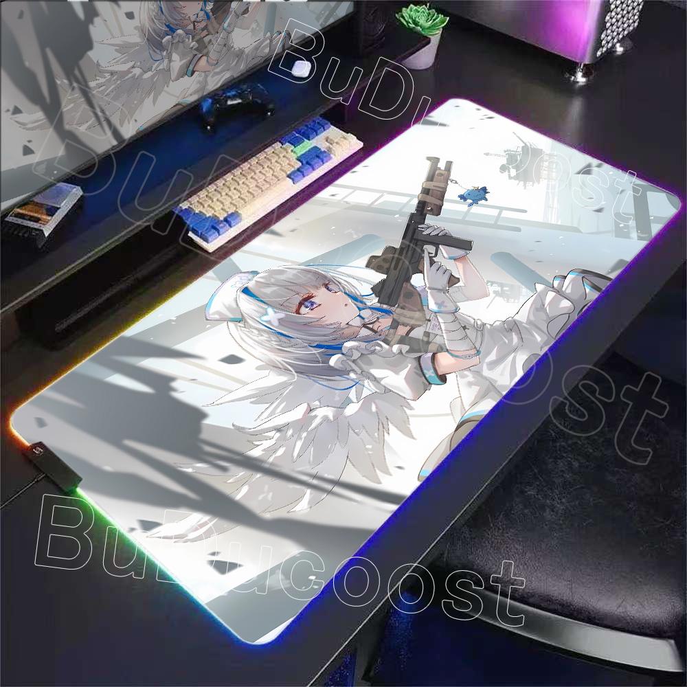 RGB Glowing HD Anime Mousepad Pretty Abime Girl Mouse Pad Hololive Amane Kanata Desk Mat Computer PC Cabinet Kawaii Keyboard Pad