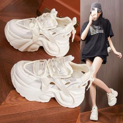 Dad Shoes Women's Mesh Hollow Sandals Casual Shoes Fashionable Versatile Thick Sole Inner Height Increase Women's Shoes Spot