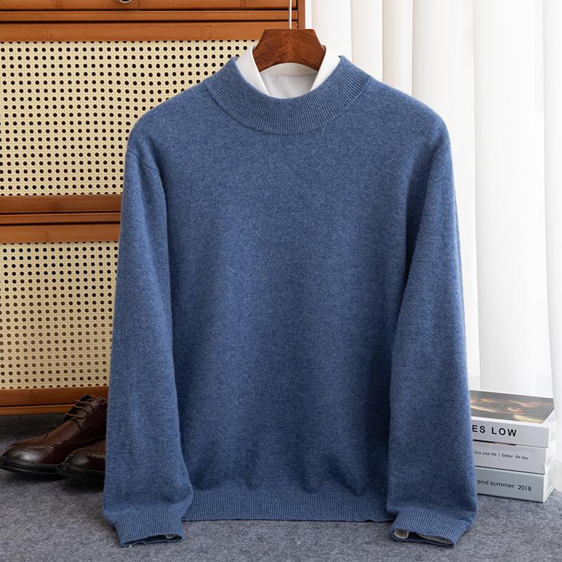 Men's Pullover Half-high Collar Sweater Autumn Winter Warm Solid Color Knit Sweater Business Casual Top