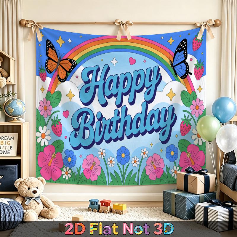 Party Backdrop Happy Birthday Birthday Floral Rainbow Butterfly Photo Booth Background Front Door Decor