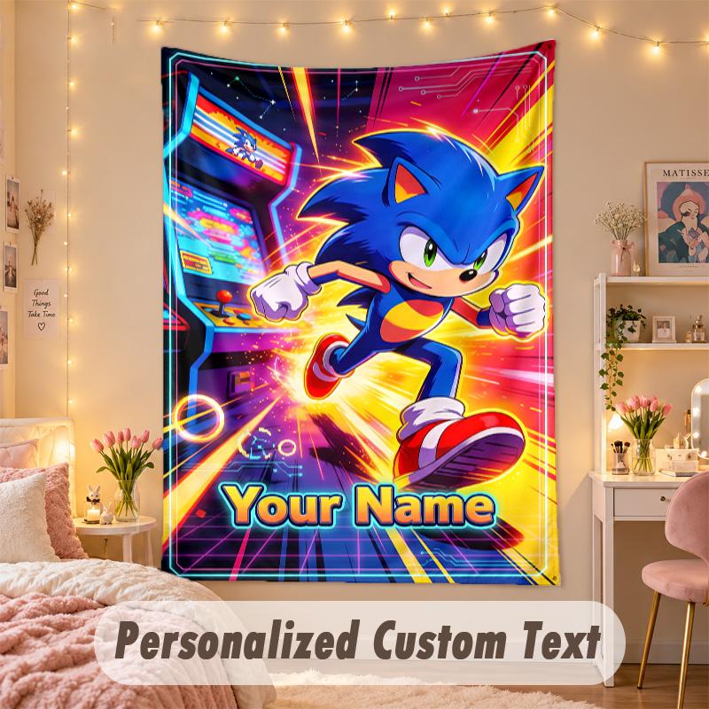Custom Personalized Tapestry,Sonic Print Custom Name Text Wall Art Hanging for Bedroom