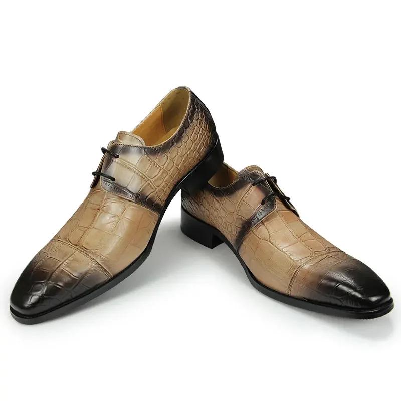 Echte Leder Derby Schuhe für Herren Elegant Klassisch Herbst Neuankömmling Business Büro Freizeit Schuhe Gummi Sohle Khaki Herren