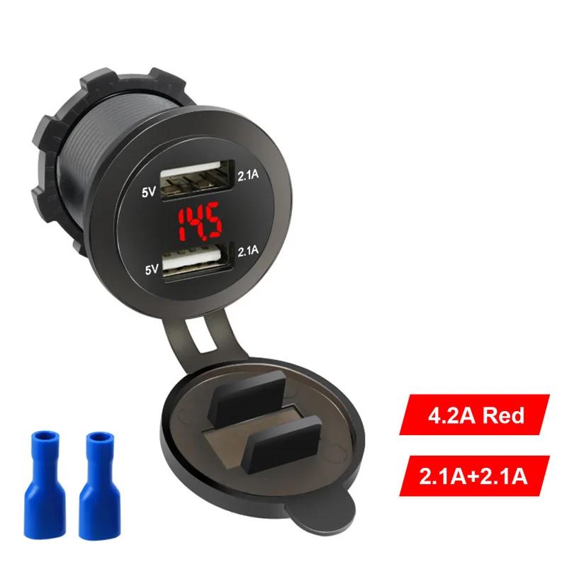 New Car Cigarette Lighter 4.2A Car Charger Dual USB Socket Power Plug 12V 24V LED Voltmeter Moto Auto Splitter Adapter