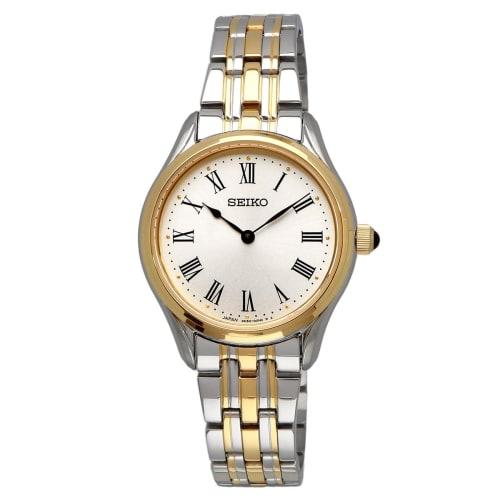 Seiko SWR070 Quartz Women's Watch, Made in Japan, Sapphire Crystal, Silver and Gold, Overseas Model