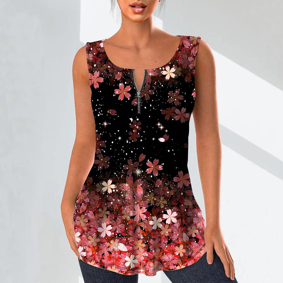 Dámská móda Košile s výstřihem do V Ležérní topy Tričko Dámské 3D Růžové třešňové květy Potisk tílka Halenka velké velikosti bez rukávů Tílka