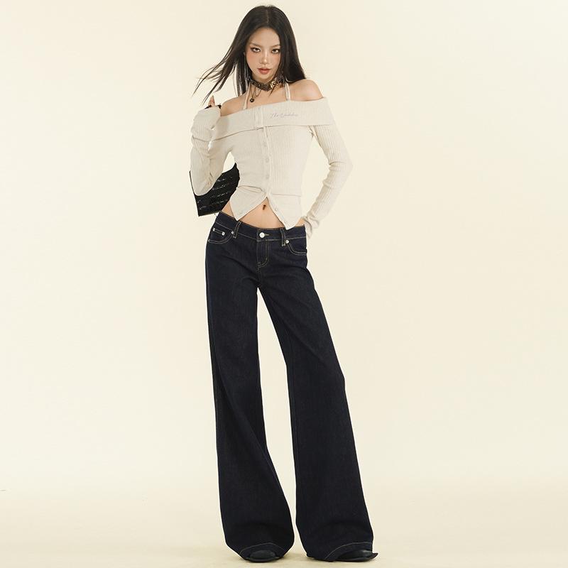 Women's Original Blue Micro-Flare Low-Rise Jeans, Autumn/Winter 2024: Trendy Slimming Wide-Leg Style