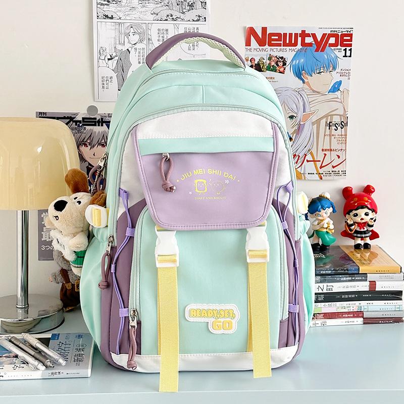 middle school student schoolbag, women's new contrasting color waterproof, ultra-light large-capacity lightweight high school backpack