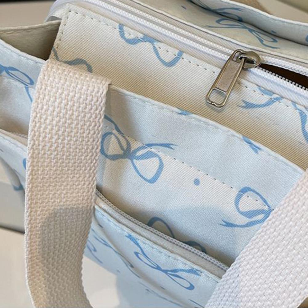 Canvas Lunch Bag Thermal Insulation Lunch Box Storage Handbag with Handle Casual Bow Print Tote Bag Lightweight Hobo Bag Picnic