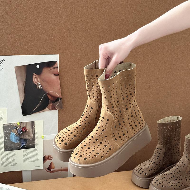 Hollowed-out Breathable Short Boots for Women Thin Shoes New Flat Casual Boots with Holes