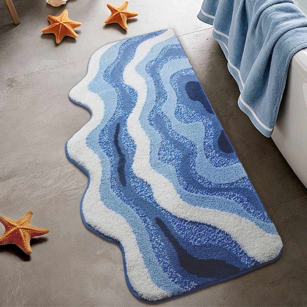 Ocean Style Bathroom Floor Mat Faux Cashmere Non-Slip And Easy To Clean For Bathroom Bedroom Bedside Floor Mats