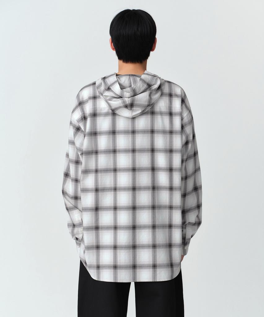 Musinsa Standard Oversized Ombre Check Hooded Shirt [White/Black]