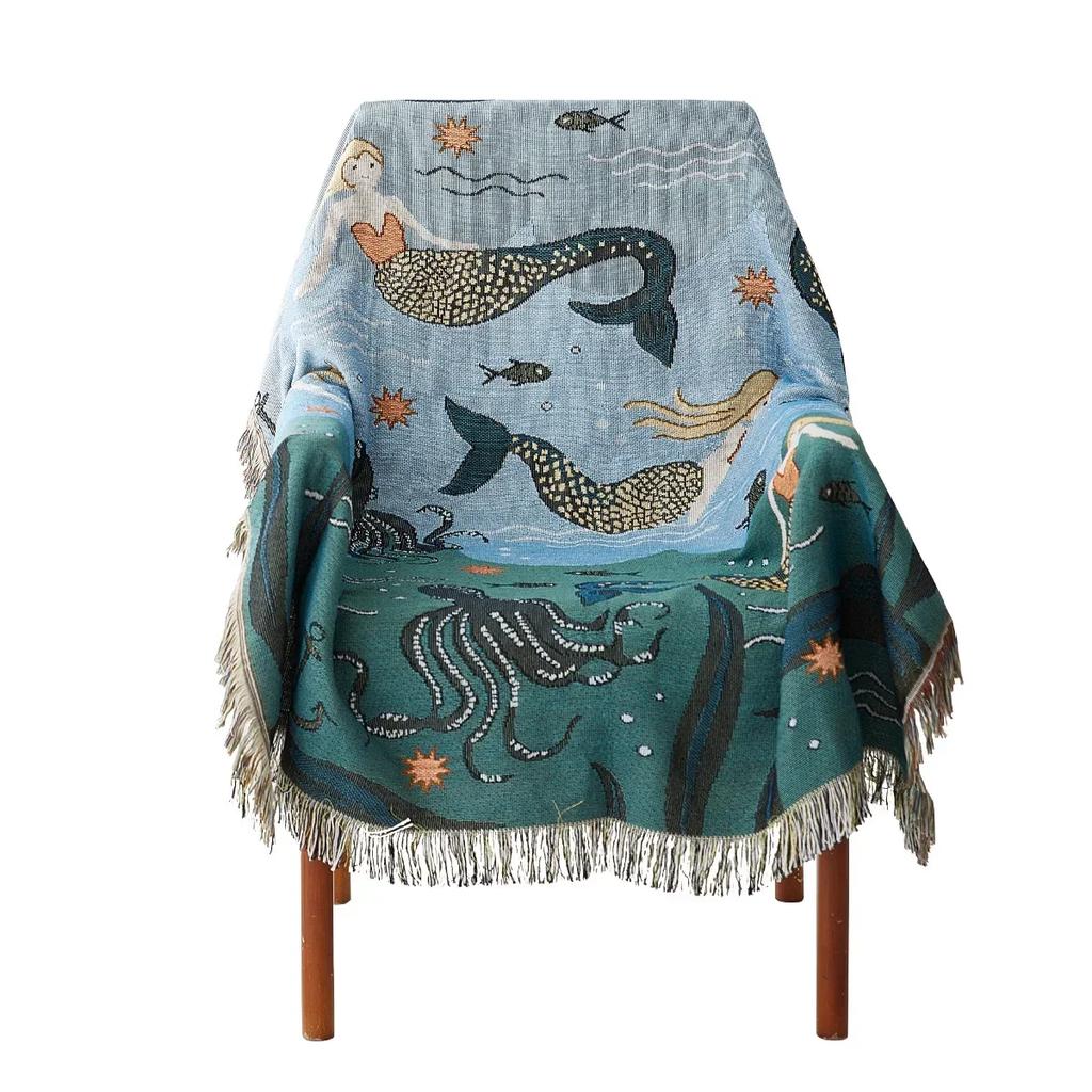 Coperta Sirena Nordica per Divano per Soggiorno Decorazione Casa Copertura Multifunzione Coperte Coperta Copriletto Lavorato a Maglia Tappetino da Picnic all'Aperto