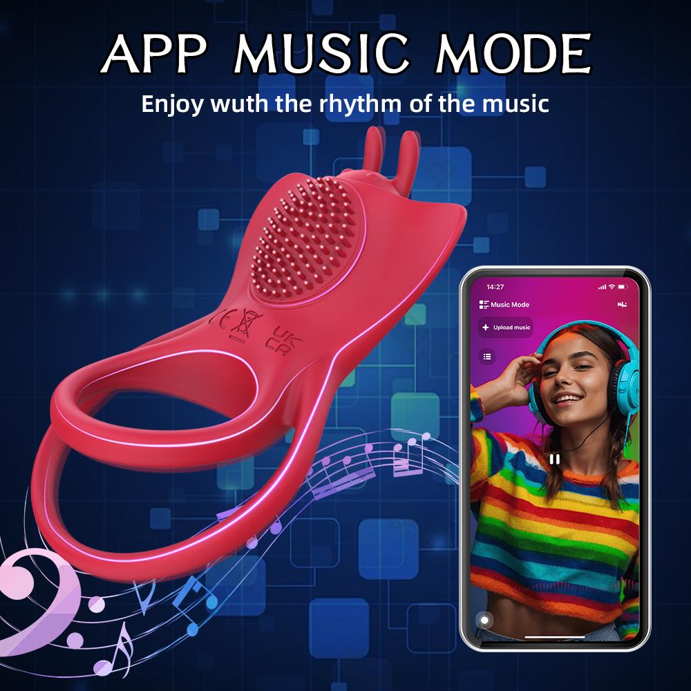 APP Vibrasjon Butterfly Ring Menn Penis Ring Trådløs Kontroll Testikkel Massasje Penis Stimulering Dick Ring Sexleketøy Semen Lock Ring Dick Ring