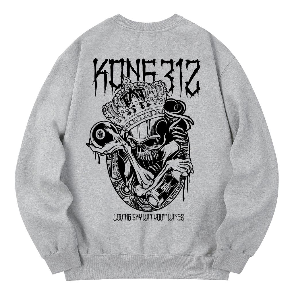 KAN6312 Kmg0097 King Skull Fleece-Lined Sweatshirt - Gray