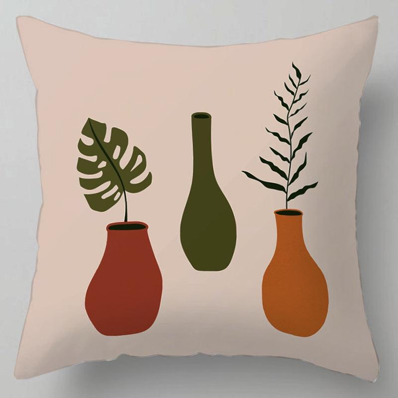 Geometric Abstract Floral Pattern Throw Pillow Cover With Short Plush Print For Living Room Sofa Decoration Cushion Cover