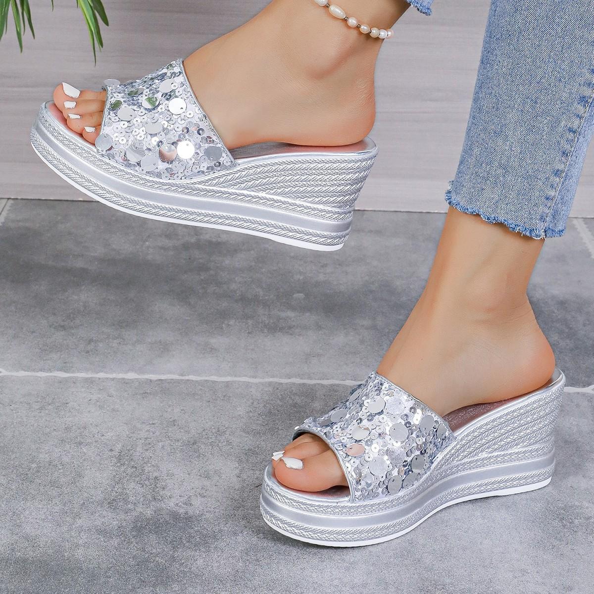 

Жіночі тапочки на платформі преміум-класу весна-літо 2024, новий модний верхній одяг, маффін, однослівний, великий розмір, драг 42 срібний