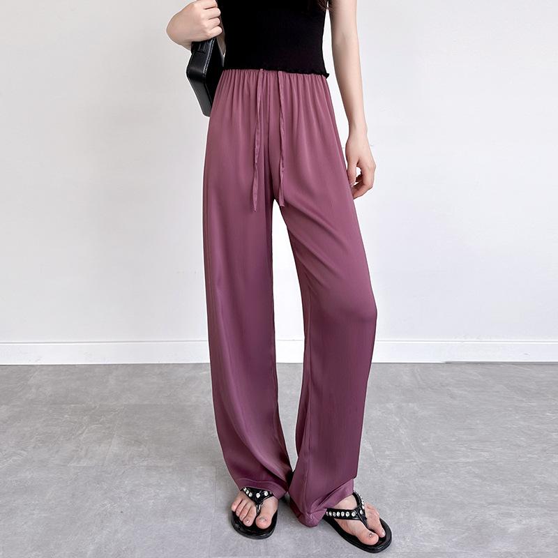 

Шелковистые ацетатные брюки Ледяной шелк Брюки широкие от бедра Новые универсальные облегающие повседневные брюки для женщин Свободные летние прямые брюки XL фиолетовый