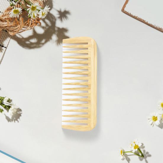 Natural Bamboo Wide Tooth Hair Comb for Women Men Anti-Static Afro Fork Comb Detangler Brush for Curly Straight Wet Dry Hair Prevents Breakage