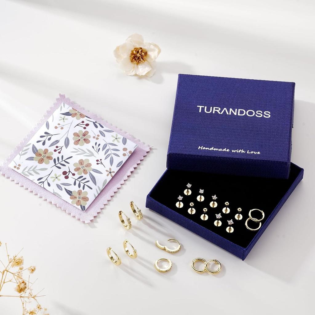 10 Paar Gold-Creolen für Damen | 14K Goldplattierte Stecker-Creolen, Flache Rückseite, Knorpel-Ohrring-Stacks, Mehrfachpiercing, Hypoallergen