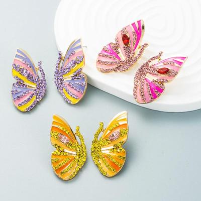 Women's Stud Earrings Alloy Oil Dropping Crystal Butterfly Earrings