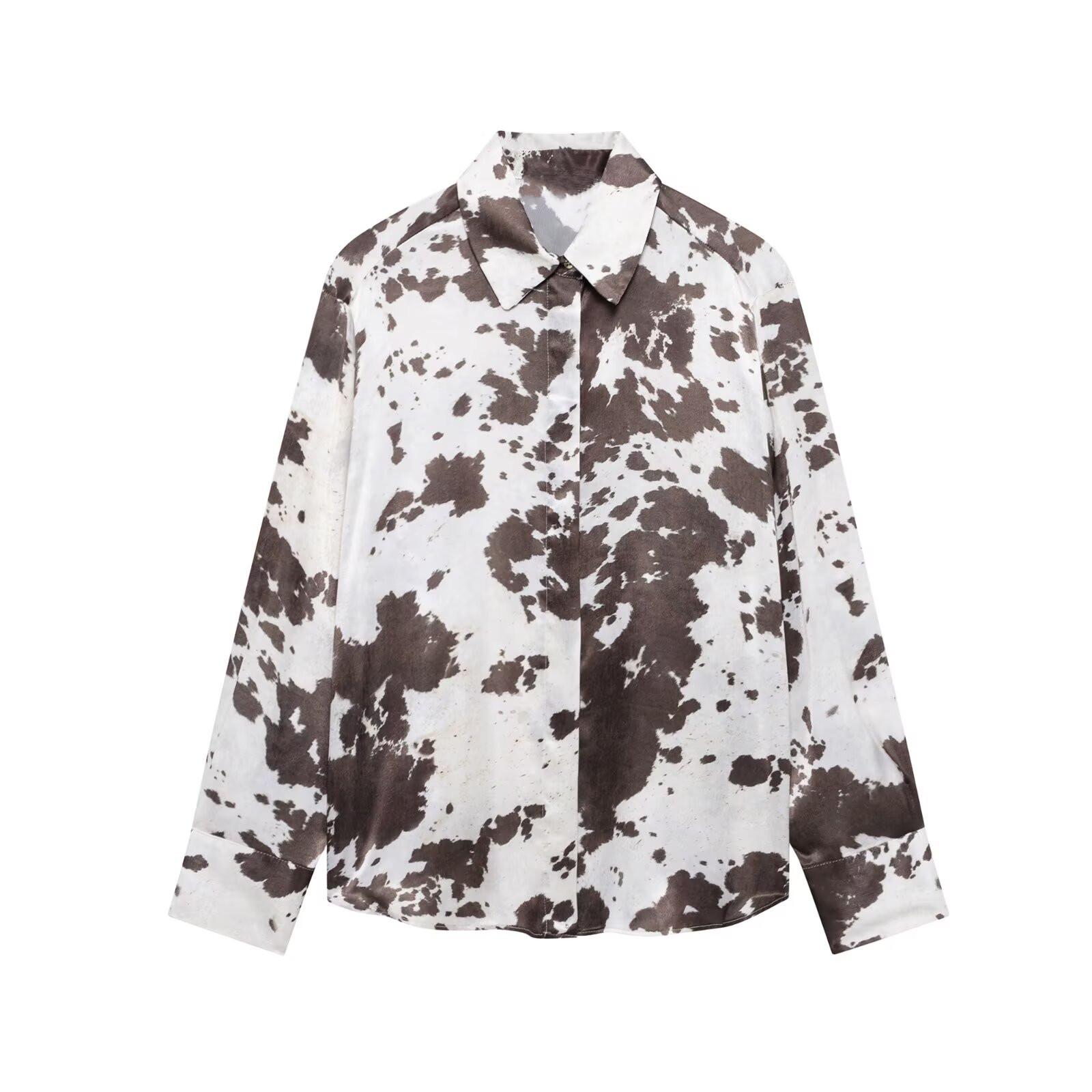 

2025 Spring Women s Versatile Animal Print Commuter Shirt Top Large