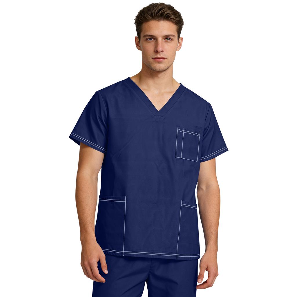 Uniforme da Assistente da Uomo a Scollo a V a Maniche Corte Lavabile a Mano