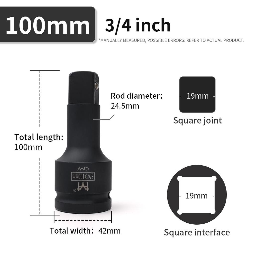 1Pc Heavy Duty Long Extension Bar Ratchet Wrench Impact Socket Extender Pneumatic Tool  1/2 3/4 1 Inch 75 125 150 200 300 400mm