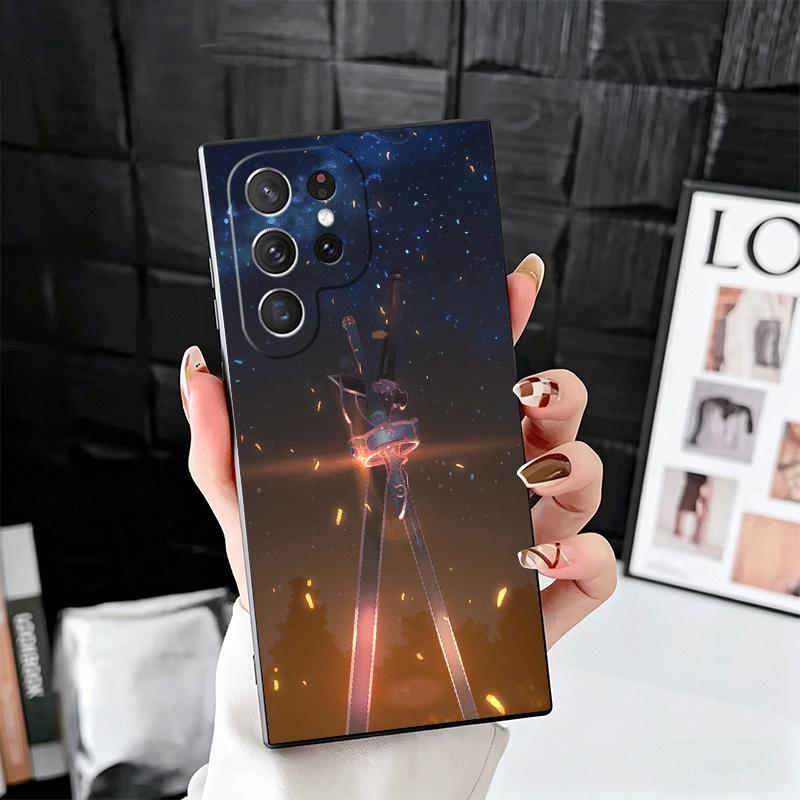 

S-Sword O-Online SAO Anime Soft Phone Case for Samsung Galaxy S26 S25 Edge S24 Ultra S23 Plus S22 S21 FE S20 Black Cover Back Sh Samsung S25 FE