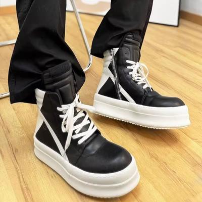 2025 American Inverted Triangle Black and White High-top Board Shoes Trendy High Street Sneakers Muffin Thick-soled Hip-hop Martin Boots Women
