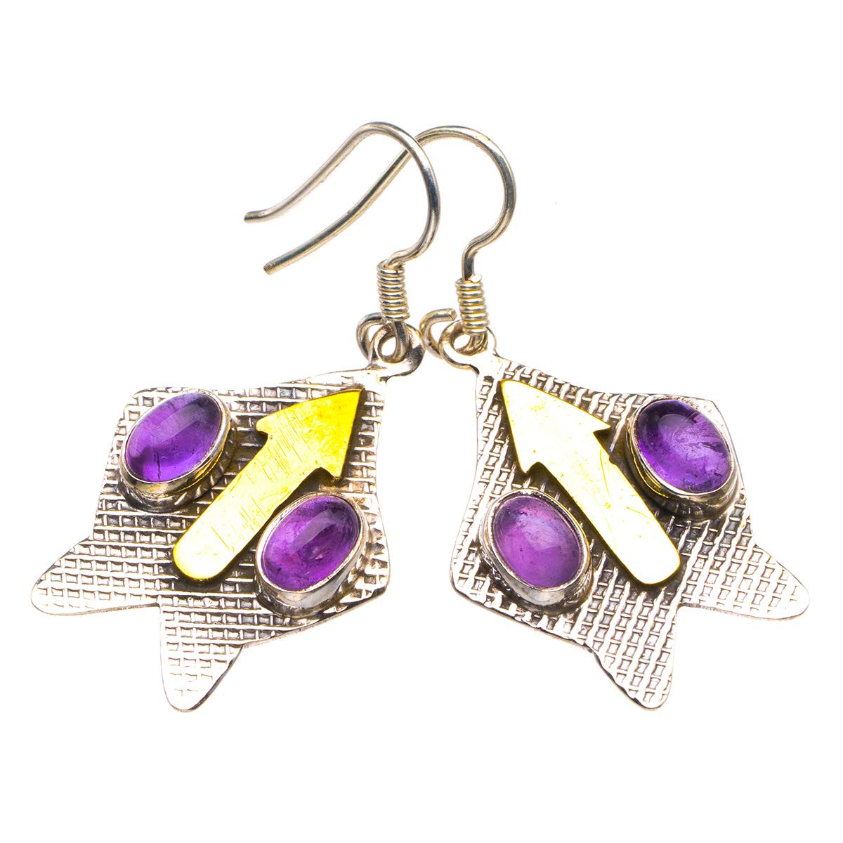 

Natural Amethyst Hollow-Out Handmade 925 Sterling Silver Earrings 1.5 D3702