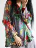 Vintage Floral Print Linen Tshirt Women Long Sleeve Loose Casual Summer Thin Tshirts Comfortable Fashion Top