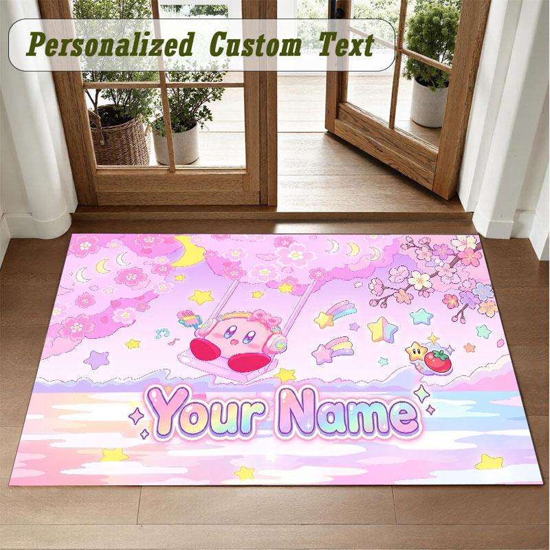 Crystal Velvet Square Rug Custom NameKirby Pattern Non Slip Home Floor Decor Rug