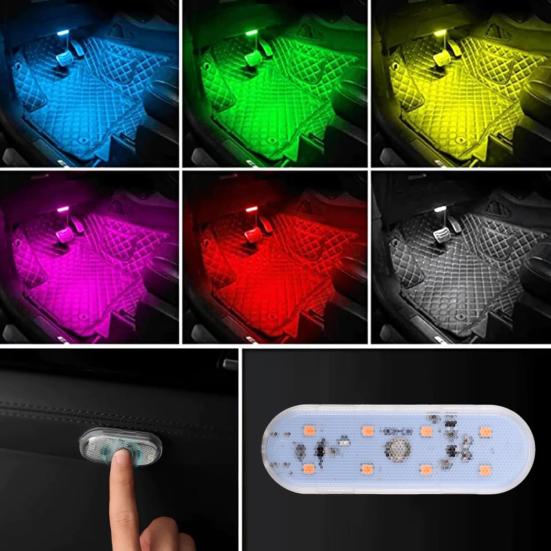 Auto LED světlo 7 barev měnící voděodolné proti poškrábání Mini velikost dobíjecí, dotykové ovládání, automatické vnitřní LED světlo