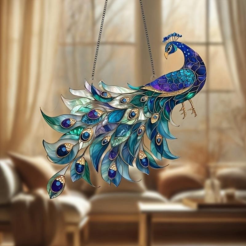2D Retro Acrylic Peacock Sun Catcher 8-inch Light Catcher Home Garden Hanging Decor Artwork Gift for Peacock Lovers