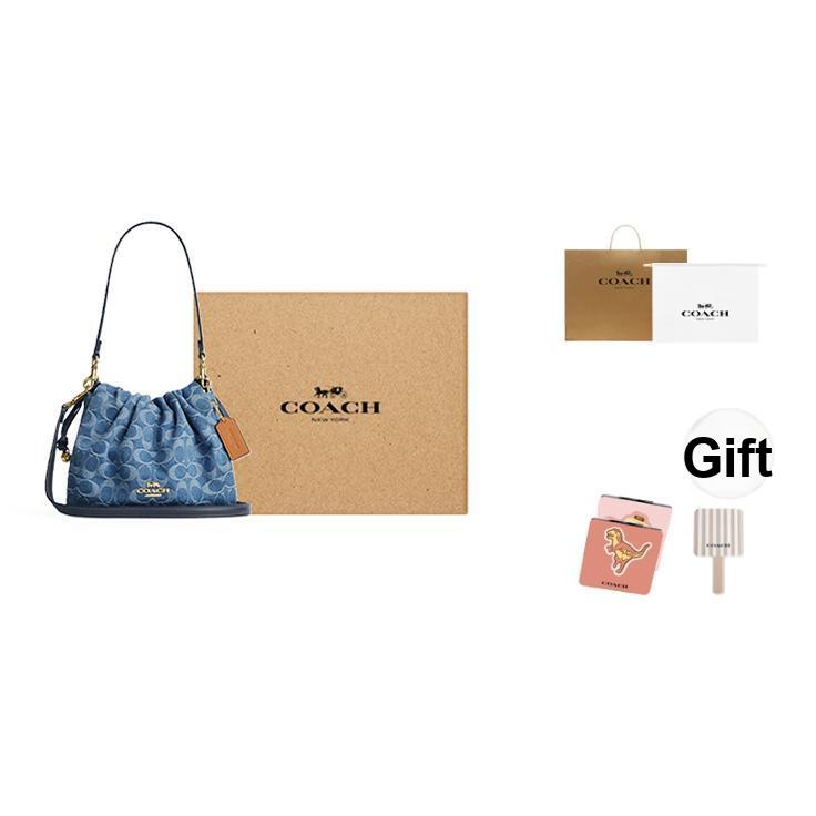 Coach Faye 22 Monogram Chain Strap Cotton And Leather Crossbody Bag Medium Women bags Denim-Blue CDB94-IMTYV