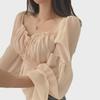 High-End Korean Chiffon Shirt with Square Collar and Trumpet Sleeves for Women