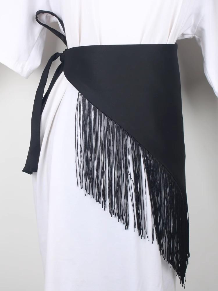 Black Front Tie Triangle Cummerbund Women Bandage Bow Tie Tassel Belts for Women Dress Self Tie Corset Bow Strap Japanese Belt