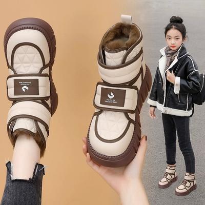 Winter Warm Snow Boots for Girls Non-slip Soft-soled Cotton Shoes for Children of Medium and Large Sizes Fleece-lined and Thickened Short Boots